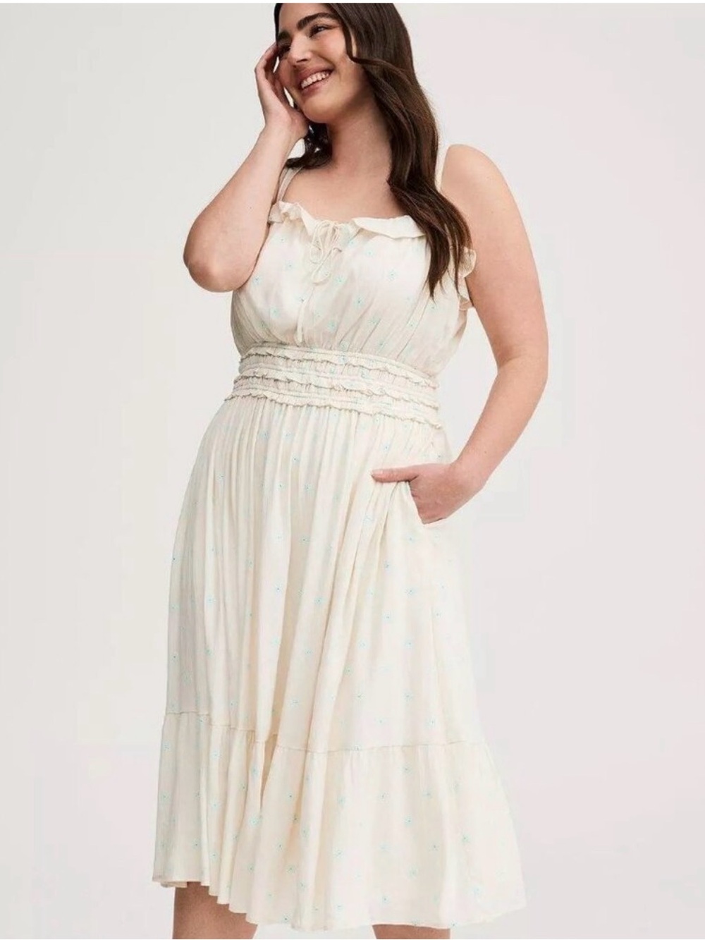 NWT Torrid Crinkle Gauze Shirred Bodice Midi Dress - 00 (Med/Large)